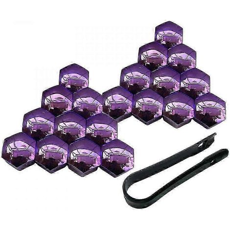 Lot de 20 cache-écrous de roue, protection antirouille pour jantes, cache-écrous argentés 17 mm et violets 19 mm. (1/5)