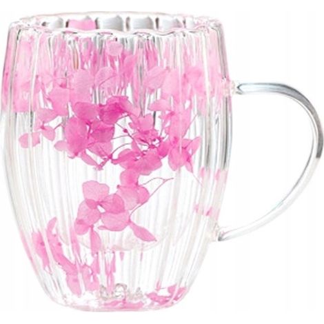 Vaso térmico Ecarla de vidrio con doble fondo ranurado y estampado de hortensias, 300 ml, SZK157 (1/4)