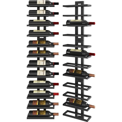 3 - Casier à vin mural - Porte-bouteille métal - Rangement 12 bouteilles - Design DIY modulable - Pour cuisine salle à manger bar - Noir - 27x8,5x42 cm