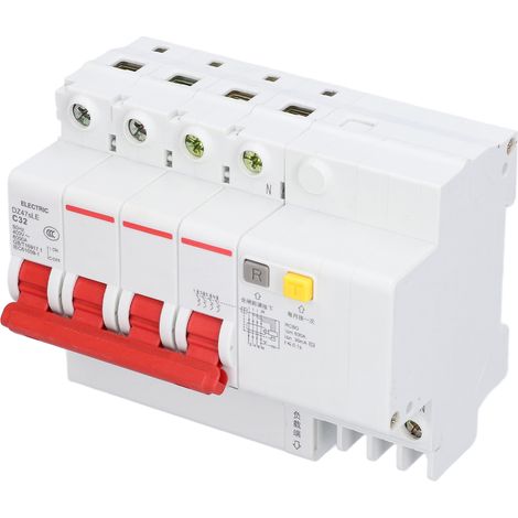 Disjoncteur miniature C32 4P+N différentiel 30mA protection fuite réseau rural 400V, interrupteur modulaire pour rénovation électrique. (1/5)
