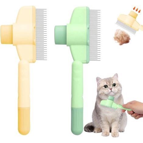 Spazzola per cani/gatti - Spazzola autopulente - Districa e rimuove il pelo - Per pelo corto e lungo - Toelettatura per cani e gatti - Animali a pelo lungo/corto - Giallo e verde - 18 cm (1/5)
