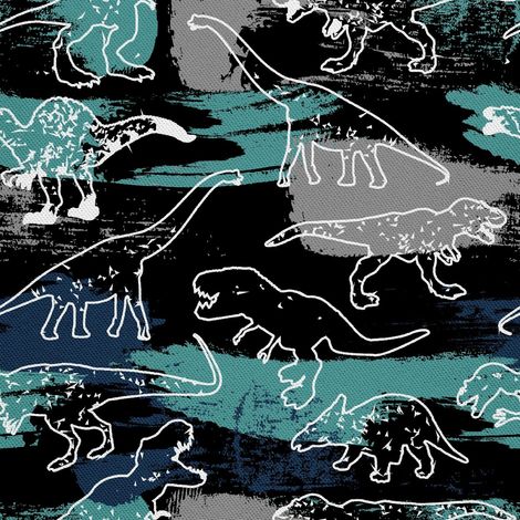Tissu d'extérieur décoratif Oxford - motif contours de dinosaures I DX280 (1/5)