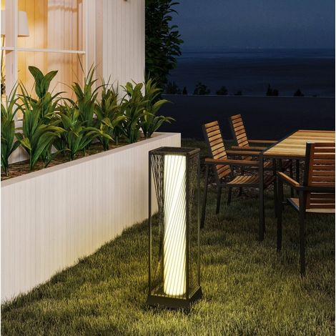 Lámpara solar exterior de ratán, 25 LED, sensor de luz, IP44, 77 cm, negro y gris DESVIAE (1/5)