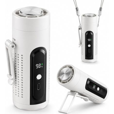 Ventilateur Portable, 3 en 1 Ventilateur à Main avec Plaque Rafraîchissante, Mini Ventilateur Rechargeable 5 Vitesses avec Écran LED, Support de Bureau & Lumière pour Voyage Bureau (Blanc) (1/5)