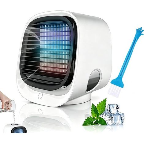 Mini condizionatore portatile, silenzioso, raffrescatore e umidificatore 4 in 1 con luce notturna e USB, bianco. (1/5)