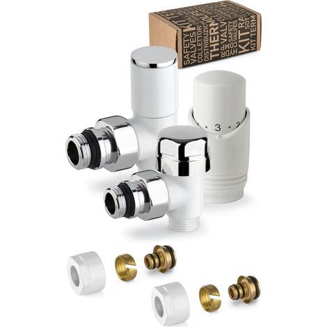 Kit de vanne thermostatique d'ameublement blanche avec raccord pour tuyau multicouche APM 100KB 015 M 16 12  blanc