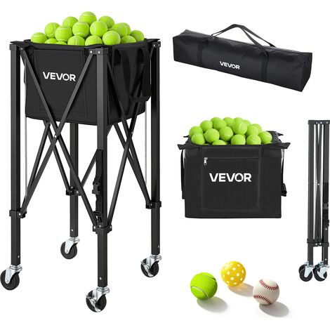 VEVOR Carrello Porta Palline da Tennis Pieghevole con Cestello,  Capacita di 120 Palline da Tennis, con Ruote Scorrevoli, in Lega di Alluminio Leggera, Borsa Portaoggetti, per Allenamento e Pickleball (1/5)