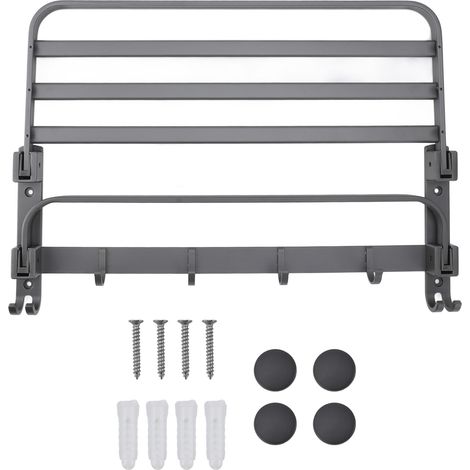 Porte-serviettes pliable mural pour salle de bain, avec crochets, en aluminium spatial gris foncé (1/5)