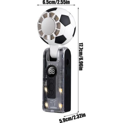 Ventilateur portable–Design ballon de football–Écran LEDBatterie de 3 600 mAh,TYPE-C,à 5 vitesses, camping et plage – Noir/blanc (1/4)