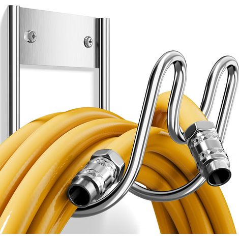 Stainless Steel Garden Hose Holder - Extra Large Heavy Duty Silver SS304 Wall Mounted Hanger for Water Hose, Extension Cords, Vacuum Lines, Anti-Rust (1/5)
