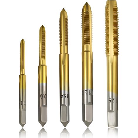 5 Pcs Tarauds à Goujure Droite, HSS Foret Taraudeur M3 M4 M5 M6 M8, Embouts de Taraudage à Main, Titane Outil de Taraudage Assortiment pour Réparation Automobile Métallurgie Bricolage (1/5)