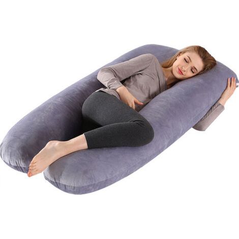 Oreiller de grossesse en forme de U Oreiller de grossesse multifonctionnel pour femme endormie Super doux surdimensionné avec fermeture éclair 51,2 x 27 (1/5)