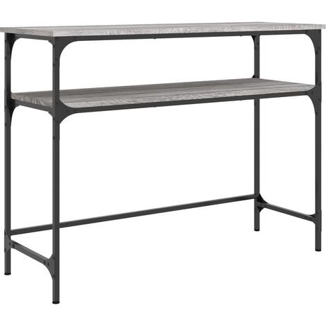 Table d'appoint console pratique avec étagères de rangement 100 x 35,5 x 75 cm bois d'ingénierie gris et métal DEC032200
