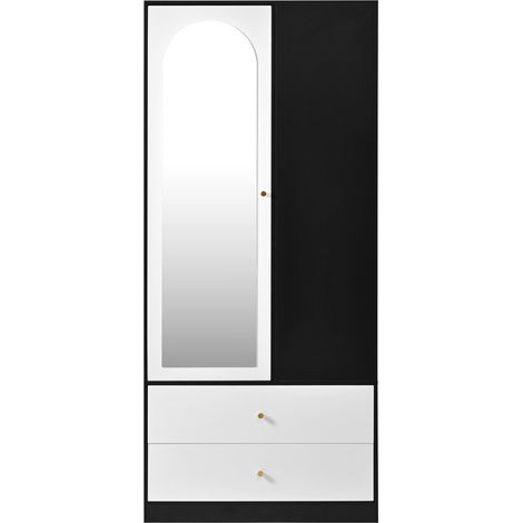 Armario con espejo de 1 puerta y 2 cajones 80x40x180 cm blanco y negro MODENUIT (1/5)