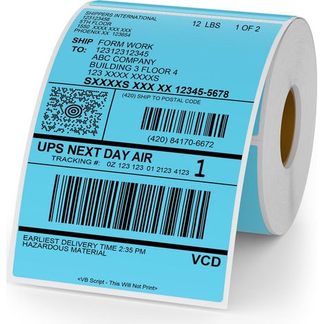 250 Pack Blue Thermal Vinyl Labels - 150mm x 100mm - Perforated Roll - Direct Thermal Sticker - Waterproof for QR Code Barcode (1/5)