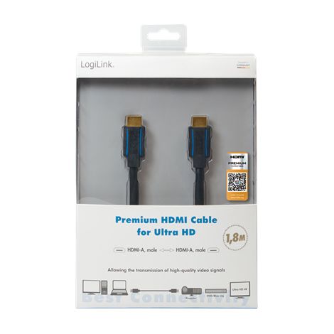 Câble HDMI - LogiLink - CHB005 - 3 m - 3840 x 2160 pixels - 18 Gbit/s - Noir (1/2)