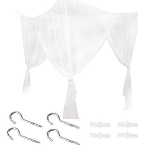 Voilage anti-moustiques pour lit à baldaquin 4 poteaux, taille Queen King, literie blanche (1/5)