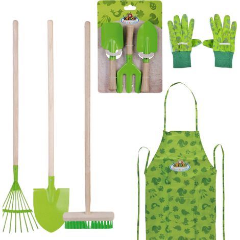 Kit 6 outils Jardinier Enfants avec gants et tablier (1/5)
