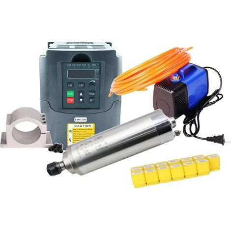 Kit de moteur de broche sans balais CNC 1.5kw/2.2kw broche refroidie à l'eau CNC moteur de broche + 2.2KW VFD + pince 80mm + pompe à eau + 13 pièces ER20 pince for routeur CNC ( Color : 2.2KW 80mm er2 (1/5)