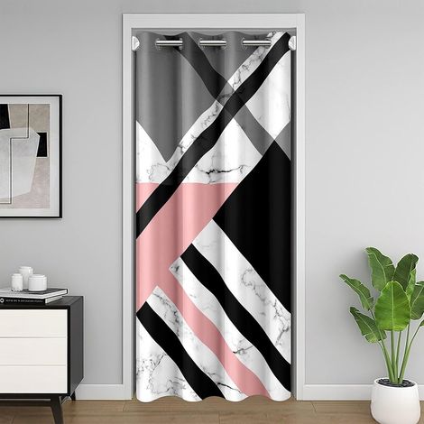 Enfants Abstrait Géométrique Rideau Caché 86x203 Moderne Rayé Géométrique Rideau de Porte pour Confidentialité À La Porte Gris Rose Noir Rideau de Slogan Lignes de Marbre Diviseur de Chambre Rideau -  (1/5)