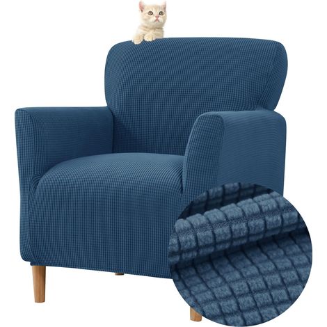 Housse élastique fauteuil 1 place, housse fauteuil jacquard housse club Chesterfield protège-fauteuil lavable salon tub chaise (Bleu Marine) (1/5)