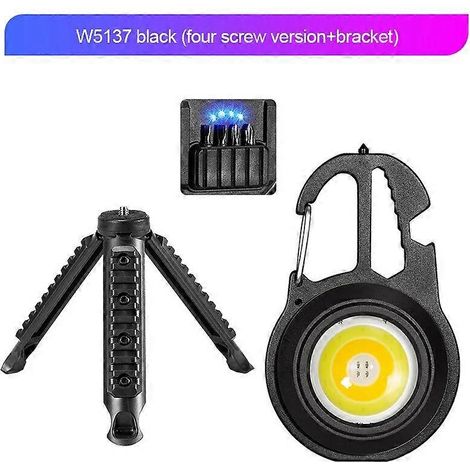 Mini lampe de travail multifonctionnelle à LED, marteau brise-vitre, clé, petit décapsuleur, porte-clés, lampe torche, lampe de camping portable, noire avec support (1/5)