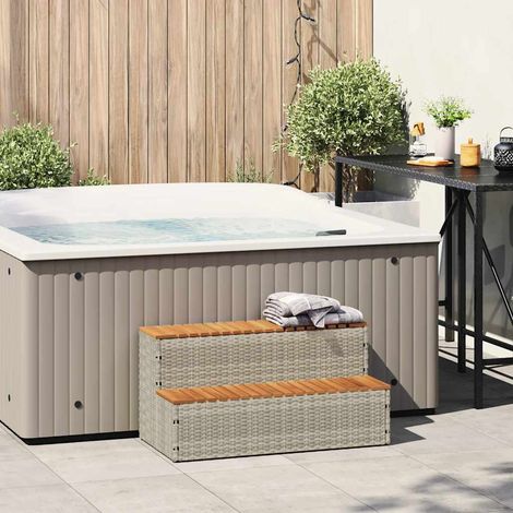 Maison Exclusive - Marche bain à remous gris clair 100x50x50,5 cm acacia massif (1/5)