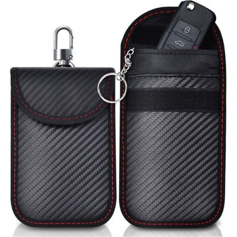 Etui Anti RFID Clé Voiture Signal Blocage Faraday Pochette Sac, Lot de 2 Pochettes Blocage Signal RFID pour Clé Voiture, Étui de Protection Anti RFID en Fibre de Carbone (1/5)
