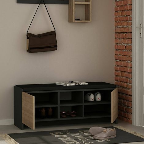 Dmora - Zapatero Algedi, Zapatero, Armario de entrada multiusos, Zapatero, 110x37h43 cm, Antracita y Roble, con embalaje reforzado (1/5)