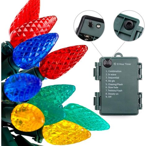 Ortviai Guirlande lumineuse en forme de fraise, 5 m, 50 LED C6, 8 modes, étanche IP44, piles AA (non incluses) (1/5)