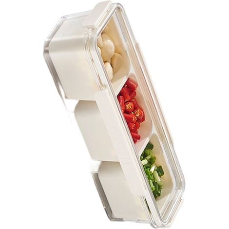 Caja transparente para guardar especias con múltiples compartimentos.