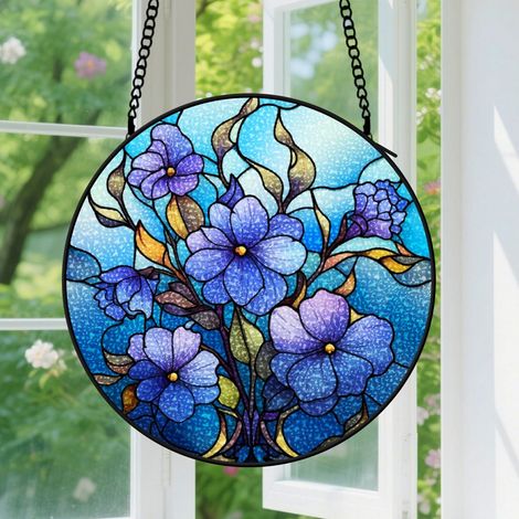 15cm Suspension Vitrail pour Fenêtre, Paysage Naturel Floral Accroche-Soleil pour Portail Décoration Maison, Ornement Accroche-Soleil Fête des Mères Anniversaire Cadeaux pour Femmes, Hommes et Mère (1/5)