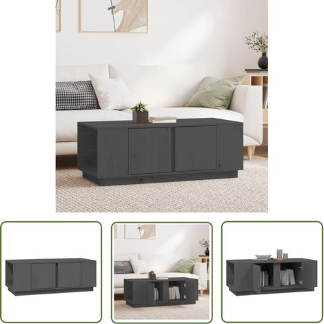 The Living Store Table basse Gris 110x50x40 cm Bois massif de pin - Table Basse - Meuble TV - Table D'appoint - Table Ronde - Design Scandinave (1/5)