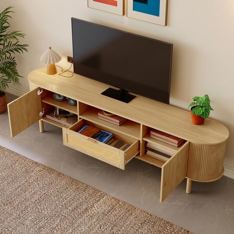 Moderne TV-Möbel 175 x 36 x 51 cm aus MDF, naturfarben HAVRYA (1/5)