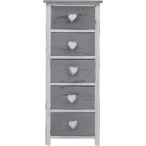 Mobili Rebecca – Commode enfant 5 tiroirs en bois paulownia gris – Dimensions H 84 cm x L 35 cm x P 27 cm – Style shabby chic – Prête à l'emploi (1/5)