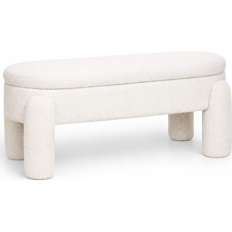 Panca Con Contenitore Rivestita In Tessuto Bouclé Bianco Panna – Seduta Moderna Per Soggiorno E Camera - Boreta Bianco