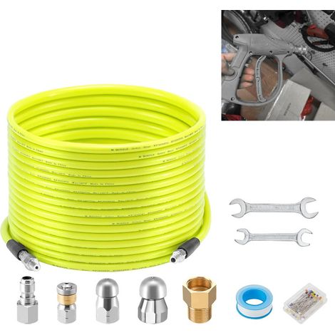 Kit de jet d'égout pour nettoyeur haute pression 10 m, tuyau de nettoyage de canalisations avec pistolet de nettoyeur haute pression, angle rotatif (1/4)