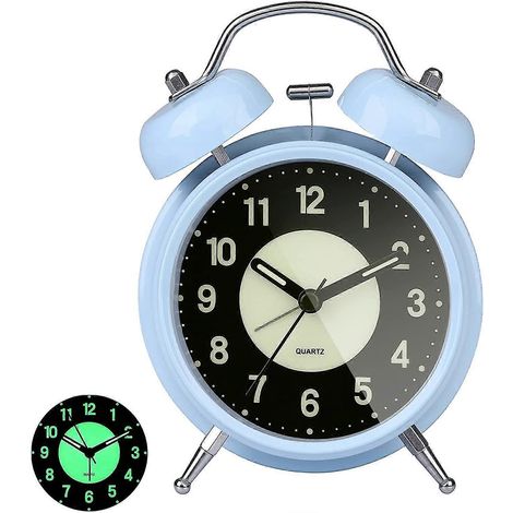 Réveil rétro à double cloche, silencieux et sans tic-tac, avec rétroéclairage, 1 pièce (1/5)