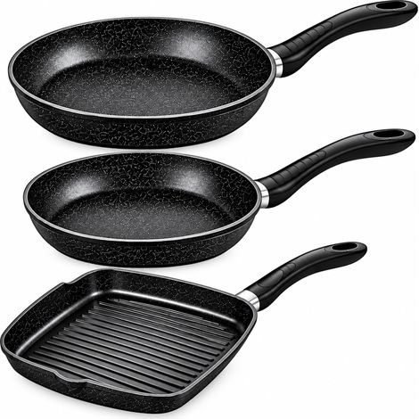 Set Batteria 3 Pz Nera Con 2 Padelle 24/28 E Bistecchieria 28cm
