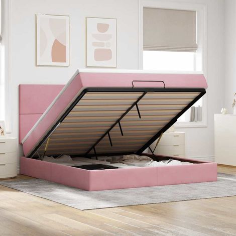 Ottoman-Bett mit Matratzen & LEDs Rosa 180x200 cm Samt