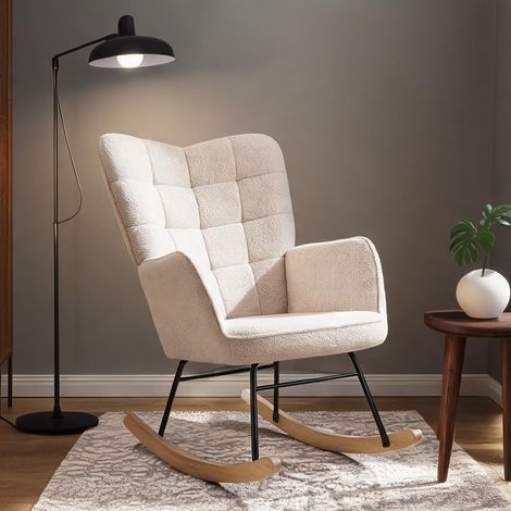 Fauteuil beige en revêtement bouclette 71 x 98 x 101 cm (1/5)