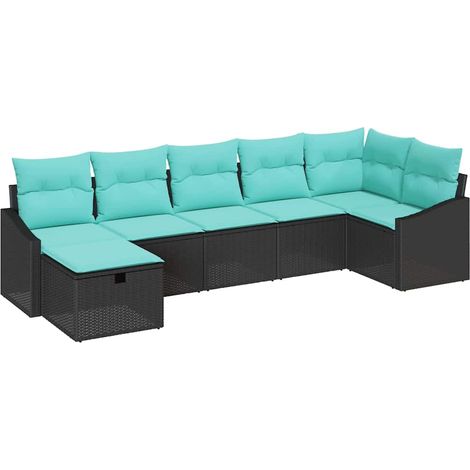 Sofa Set with Cushion with Storage Black Poly Rattan vidaXL