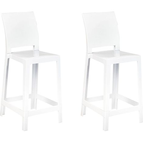 Beliani – Lot de 2 chaises de bar blanches hautes – Matériaux synthétiques – Hauteur d'assise 65 cm – Design moderne pour cuisine