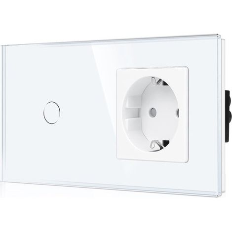 Interruttore della luce in vetro con presa con messa a terra - Interruttore a parete touch con LED di stato - Bianco (1/5)