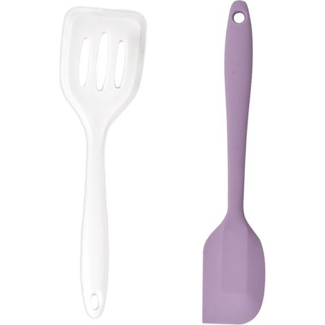 Ensemble de 2 mini-ustensiles de cuisine - Outils de cuisine en silicone avec spatules - Blanc + Violet