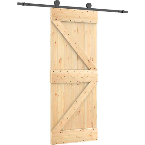 Schiebetür Natürlich und Schwarz 85 x 210 cm Massivkiefer vidaXL