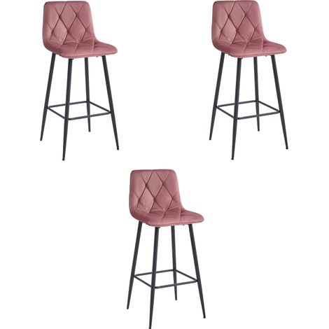 Valora 3 Taburetes de Bar KODA Terciopelo Rosa Patas Negras (1/5)