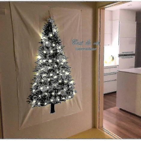 Décoration murale en tissu vert sapin de Noël (guirlandes lumineuses non incluses). (1/5)