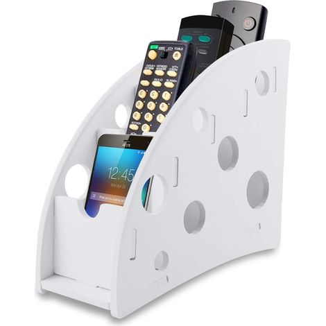 Organisateur Télécommandé à 4 Compartiments, Organisateur Télécommande Blanc pour Ranger Diverses Télécommandes et Téléphones Portables, Boîte de Rangement pour Télécommande en Bois Composite (1/5)