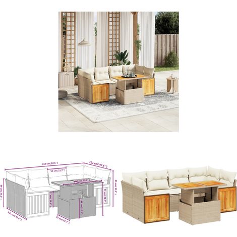 Salon de jardin avec coussins 7 pcs beige résine tressée - Ensemble Salon De Jardin - Mobilier De Jardin - Résine Tressée - Rotin Synthétique - Table Extensible - Home & Living (1/3)